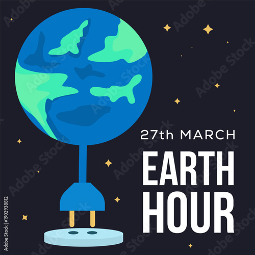 flat design illustration for celebrating earth hour