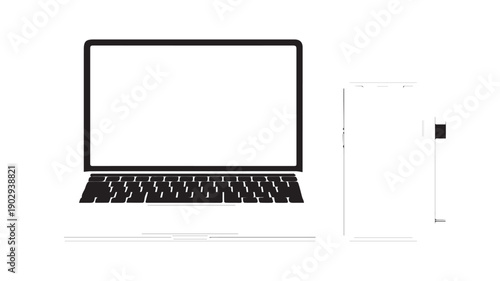 Modern Laptop and Printer Icon on White Background