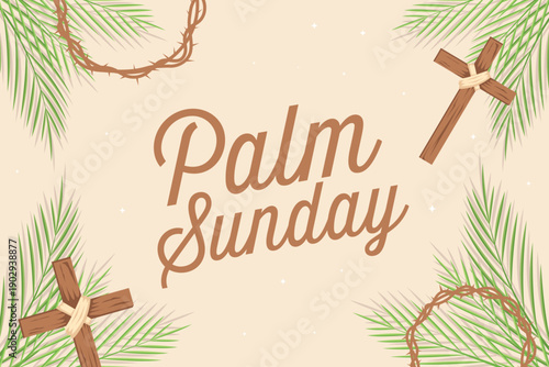 happy palm sunday background illustration in flat design