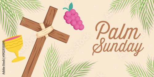 happy palm sunday horizontal banner illustration in flat design