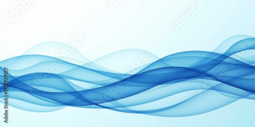Abstract blue smoke and flowing water waves create a smooth vector design with soft curves and a light swirl pattern for an artistic wallpaper backdrop