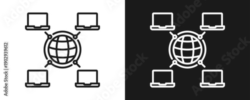 Wide Area Networks Icon Set Outline In White And Black Background