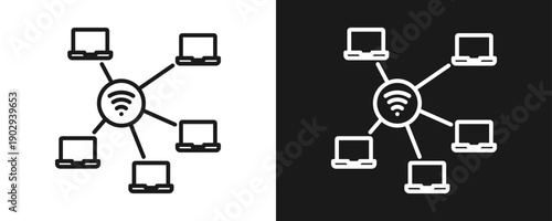 Network Icon Set Outline In White And Black Background