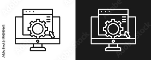 Content Management System Icon Set Outline In White And Black Background