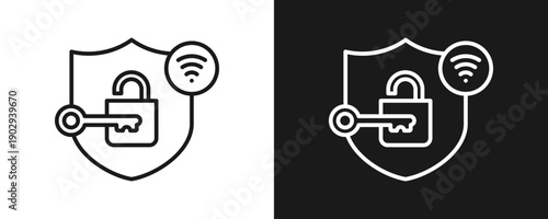Vpn Icon Set Outline In White And Black Background