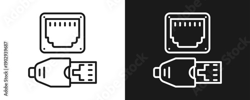 Ethernet Icon Set Outline In White And Black Background