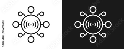 Wireless Network Icon Set Outline In White And Black Background