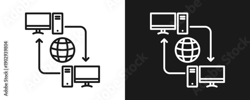 Peer To Peer Network Icon Set Outline In White And Black Background