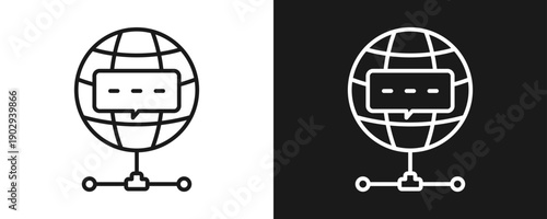 Dns Icon Set Outline In White And Black Background