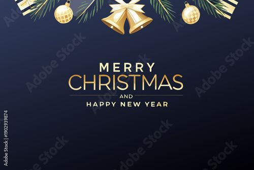 Festive christmas greeting with golden bells and holiday text overlay