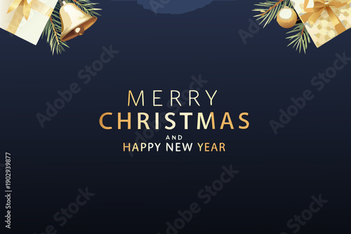 Festive christmas greeting with gifts bells and new year wishes