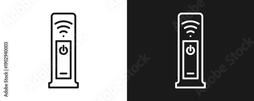 Modem Icon Set Outline In White And Black Background