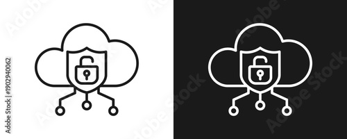 Decryption Icon Set Outline In White And Black Background
