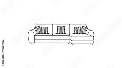 Stylish L-shaped Sectional Sofa Outline with Decorative Cushions for Modern Living Spaces