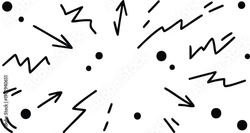 Black Abstract Arrows and Shapes on White.