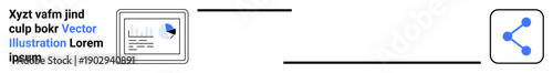 Data sharing, communication technology, analytics, digital reporting, information exchange, social media. Bar graph document leading to share icon. Data sharing and communication technology