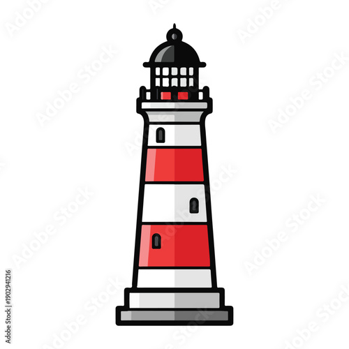 Foto A red and white striped lighthouse with a black roof