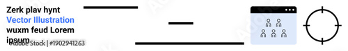Targeting, collaboration, focus, teamwork, digital communication, productivity. Minimalist design with browser window, text and target icon. Targeting and collaboration concept for business success