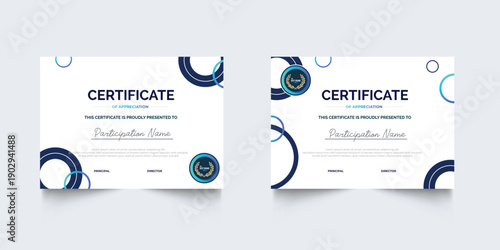 Set of Certificate template with modern corporate design concept. Certificate of achievement for award, business recognition, diploma, online courses and much more