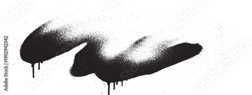 Abstract black paint splatter with drips on white background.