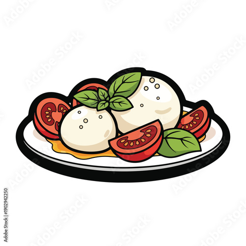 A plate of mozzarella cheese, tomatoes and basil