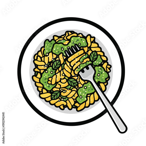 A plate of pasta with green broccoli