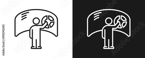 Virtual Reality Icon Set Outline In White And Black Background