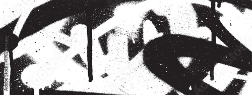 Dynamic Black and White Graffiti Art with Dripping Paint and Abstract Shapes.