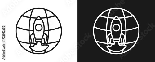 Rocket Icon Set Outline In White And Black Background