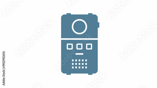 A minimalist flat design icon representing a vintage portable dictaphone or voice recorder device