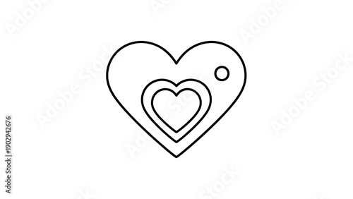 Line art illustration of layered hearts and a dot on a white background symbolizing deep affection