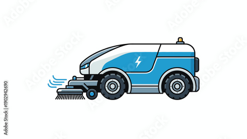 Modern electric street sweeper vehicle icon representing urban cleaning innovation and sustainable