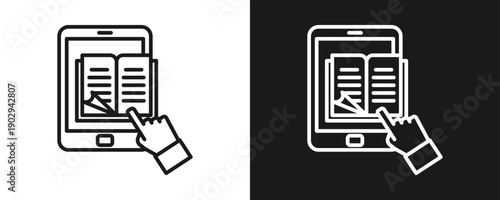 Ebook Icon Set Outline In White And Black Background