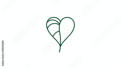 Minimalist green heart-shaped leaf outline vector illustration eco-friendly love symbol design
