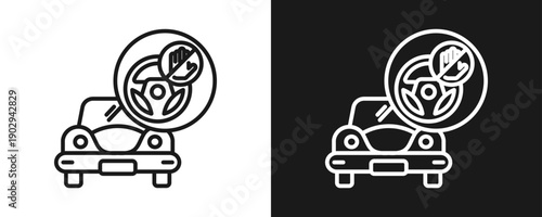 Driverless Car Icon Set Outline In White And Black Background