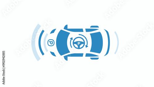 Automated parking assist system icon for modern vehicles with steering control and sensor detection