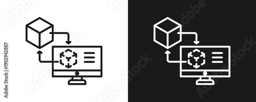 Digital Twin Icon Set Outline In White And Black Background