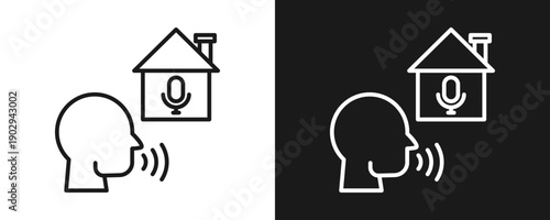 Voice Command Icon Set Outline In White And Black Background