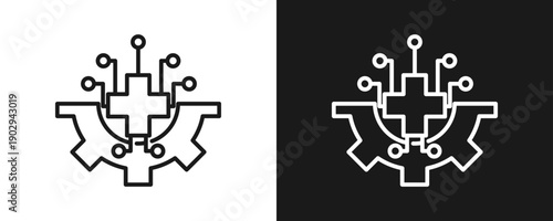 Health Tech Icon Set Outline In White And Black Background