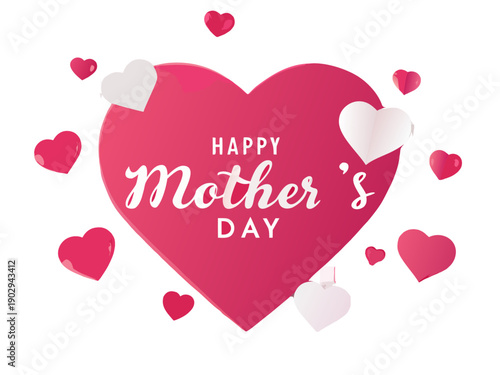A vibrant pink heart graphic with happy mother s day text and surrounding hearts