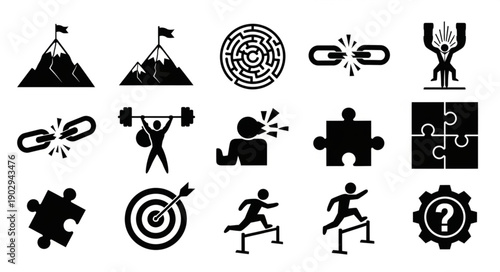 Collection of business and success related icons and symbols.