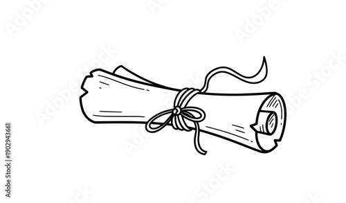 Rolled parchment paper certificate doodle vector icon hand drawn scroll symbol