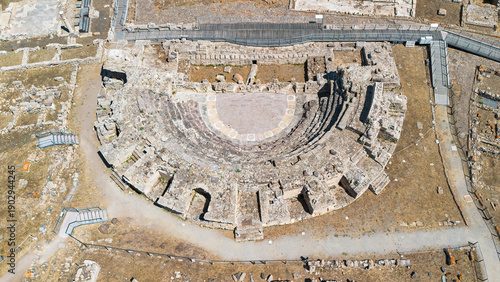 Obraz na płótnie Aerial view of the roman theatre of Nora on Pula Cape in Southern Sardinia, Ital