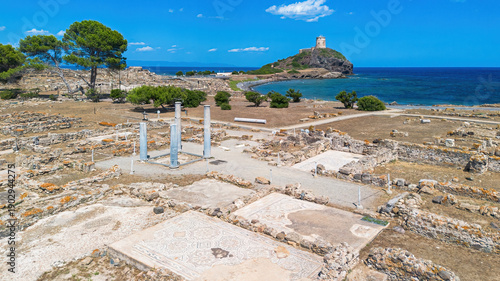 Fotografija Aerial view of Nora archaeological site and Coltellazzo tower on Pula Cape in So