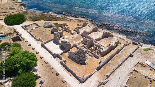 Tableau sur toile Aerial view of the ruins of the ancient city of Nora on Pula Cape in Southern Sa