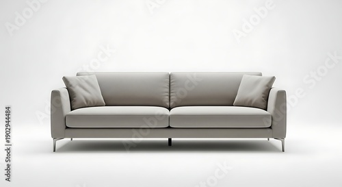 Modern Minimalist Gray Sofa in White Room.