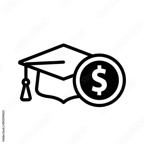 A graduation cap with a dollar coin superimposed on it, symbolizing educational costs or financial aid for students.