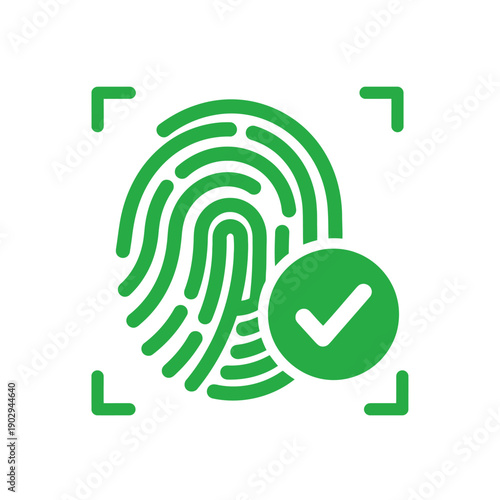 Green fingerprint scan with a checkmark indicating successful biometric authentication.