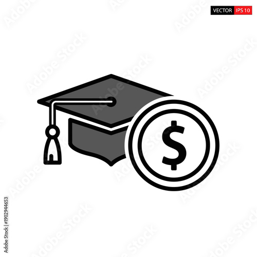 Illustration of a graduation cap next to a coin with a dollar sign, representing education costs or financial aid.