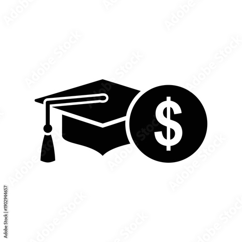 Illustration of a graduation cap next to a coin with a dollar sign, symbolizing education costs or financial aid.